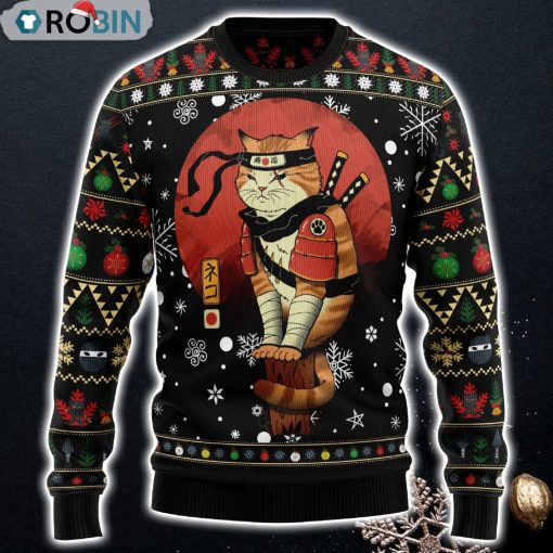 Ninja Cat Funny Sweaters Ugly Christmas Sweater