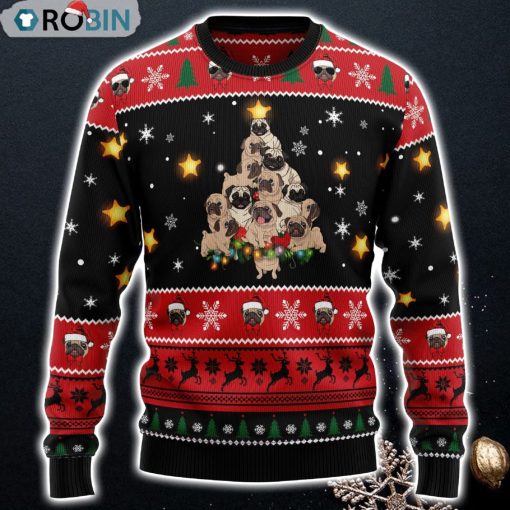 Pug Christmas Tree – Pug Lover Sweater – Pug Christmas Tree Ugly Sweater