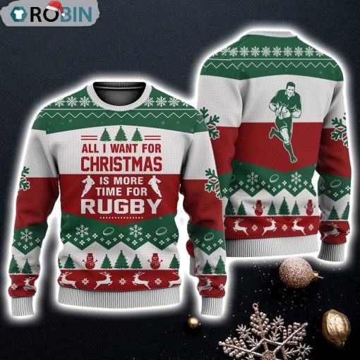 Rugby All I Want For Christmas Sweater Christmas Knitted Print Sweatshirt