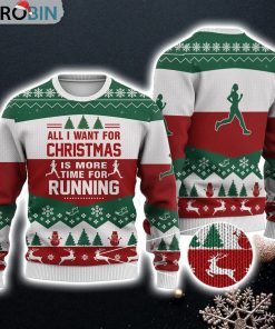 Running All I Want For Christmas Sweater Christmas Knitted Print Sweatshirt