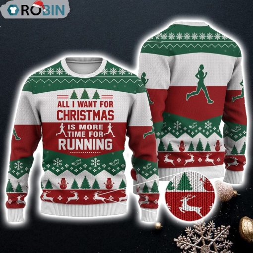 Running All I Want For Christmas Sweater Christmas Knitted Print Sweatshirt