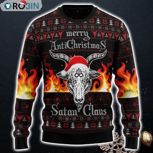 Satan Claus Merry Christmas Hail Satanic Funny Sweaters Ugly Christmas Sweater