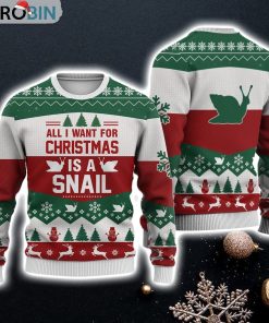 Snail All I Want For Christmas Sweater Christmas Knitted Print Sweatshirt