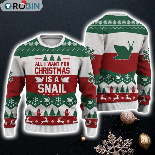 Snail All I Want For Christmas Sweater Christmas Knitted Print Sweatshirt