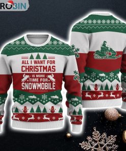 Snowmobile All I Want For Christmas Sweater Christmas Knitted Print Sweatshirt