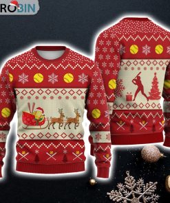Softball Reindeer Christmas Sweater Christmas Knitted Print Sweatshirt