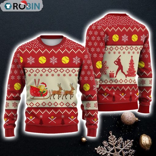Softball Reindeer Christmas Sweater Christmas Knitted Print Sweatshirt