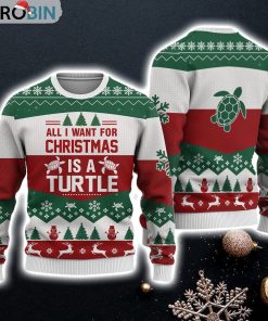 Turtle All I Want For Christmas Sweater Christmas Knitted Print Sweatshirt