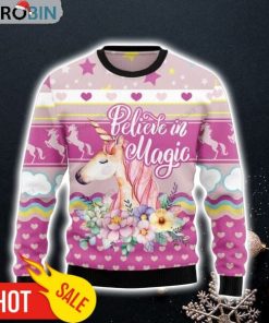 Unicorn Believe In Magic Ugly Christmas Sweatshirt