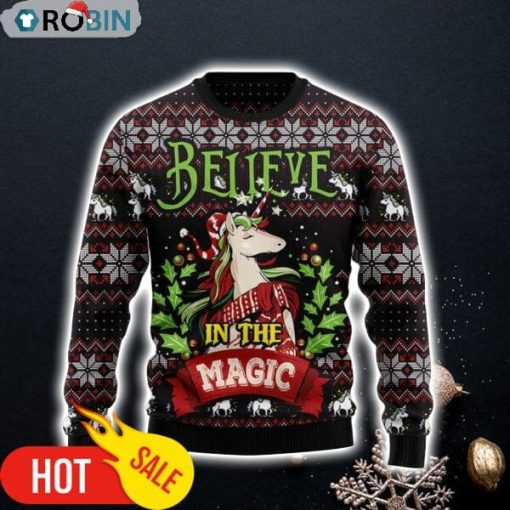 Unicorn Believe In The Magic Ugly Christmas Sweatshirt