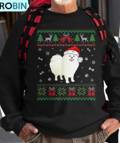 american-eskimo-dog-santa-hat-christmas-puppy-lover-ugly-christmas-sweatshirt-1