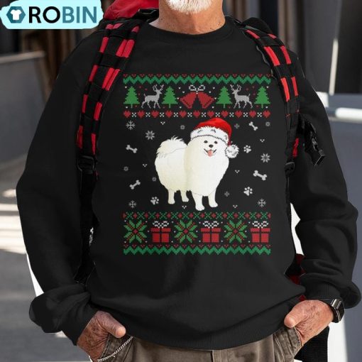 American Eskimo Dog Santa Hat Christmas Puppy Lover Ugly Christmas Sweatshirt