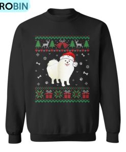 American Eskimo Dog Santa Hat Christmas Puppy Lover Ugly Christmas Sweatshirt