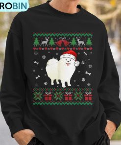 american-eskimo-dog-santa-hat-christmas-puppy-lover-ugly-christmas-sweatshirt-3
