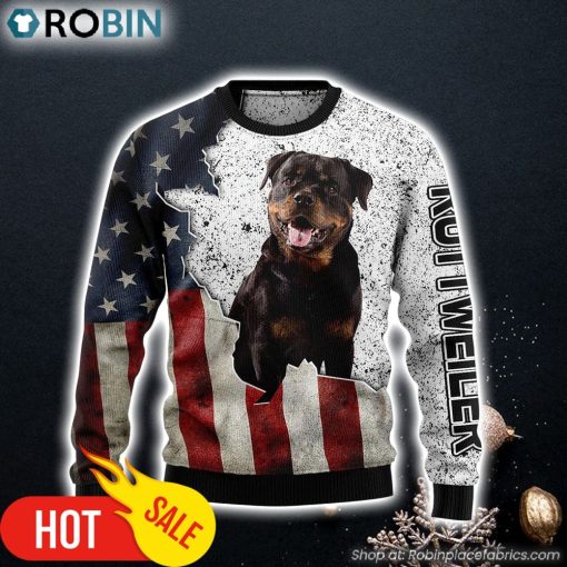 American Rottweiler Dog Lover American Flag Ugly Christmas Sweater