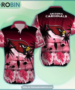 Arizona Cardinals Flamingo Tropical Leaf Pattern Hawaiian Shirt Arizona Cardinals Flamingo Tropical Leaf Pattern Hawaiian Shirt
