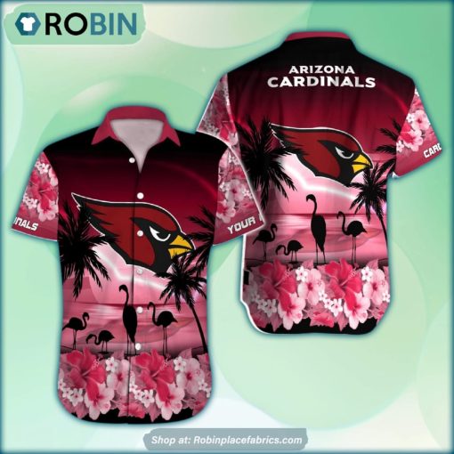 Arizona Cardinals Flamingo Tropical Leaf Pattern Hawaiian Shirt