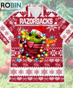 Arkansas Razorbacks Baby Yoda Star Wars Ugly Christmas Design Short Sleeve Shirt Arkansas Razorbacks Baby Yoda Star Wars Ugly Christmas Design Short Sleeve Shirt