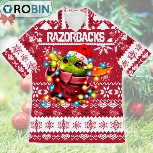 Arkansas Razorbacks Baby Yoda Star Wars Ugly Christmas Design Short Sleeve Shirt