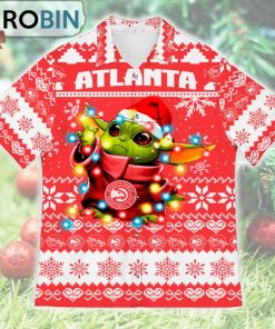Atlanta Hawks Baby Yoda Star Wars Ugly Christmas Design Short Sleeve Shirt
