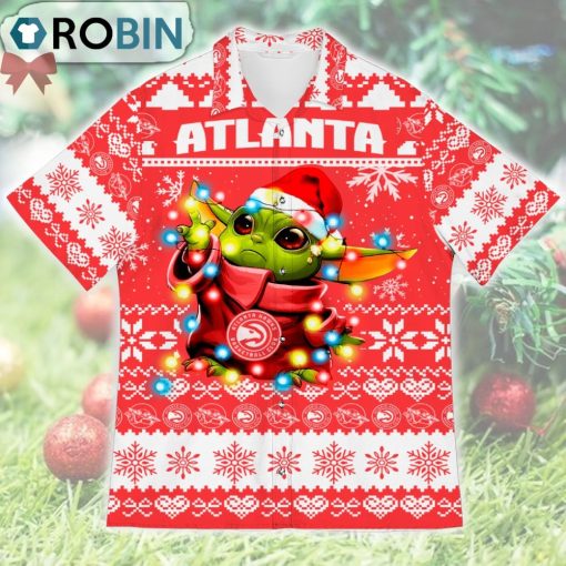 Atlanta Hawks Baby Yoda Star Wars Ugly Christmas Design Short Sleeve Shirt