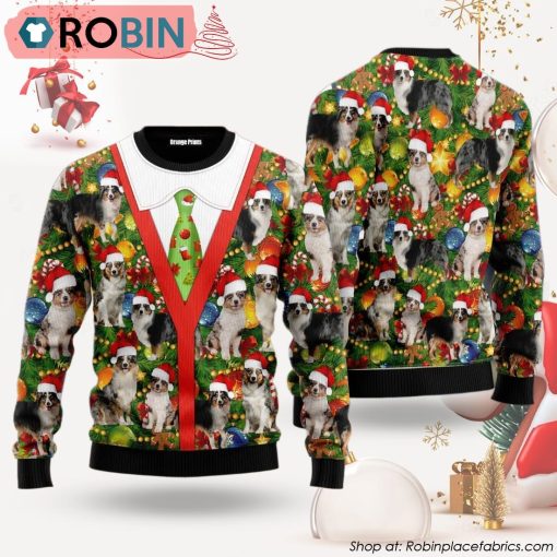 Australian Shepherd Xmas Pine Ugly Christmas Sweater