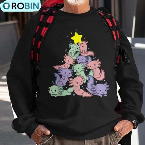 Axolotl Christmas Tree Pajama Cute X-Mas Kawaii Animal Ugly Christmas Sweatshirt