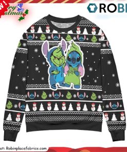 Baby Grinch And Stitch Snowman Pattern Claus Ugly Christmas Sweatshirt, Sweater