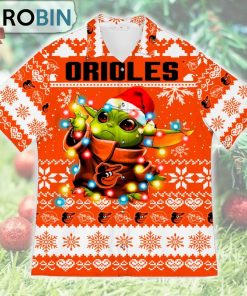 Baltimore Orioles Baby Yoda Star Wars Ugly Christmas Design Short Sleeve Shirt