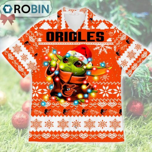 Baltimore Orioles Baby Yoda Star Wars Ugly Christmas Design Short Sleeve Shirt