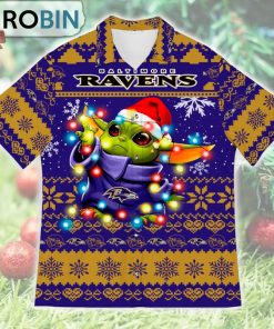 Baltimore Ravens Baby Yoda Star Wars Ugly Christmas Design Short Sleeve Shirt