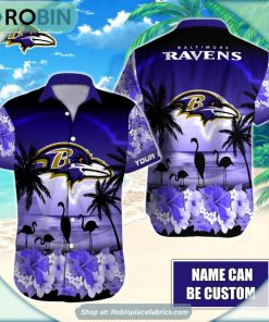 Baltimore Ravens Flamingo Tropical Leaf Pattern Hawaiian Shirt Baltimore Ravens Flamingo Tropical Leaf Pattern Hawaiian Shirt