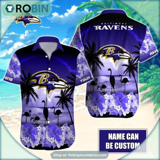 Baltimore Ravens Flamingo Tropical Leaf Pattern Hawaiian Shirt