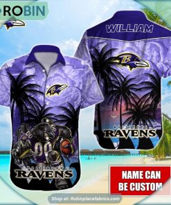 Baltimore Ravens Mascot Palm NFL Hawaiian Shirt Baltimore Ravens Mascot Palm NFL Hawaiian Shirt