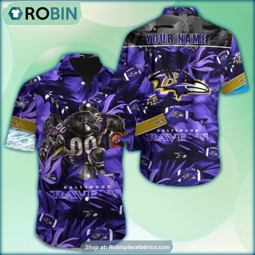 Baltimore Ravens Tropical Leaf Mascot 3D Printed Summer Hawaiian Shirt