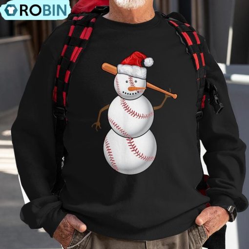 Baseball Fan Snowman Christmas Ugly Christmas Sweatshirt