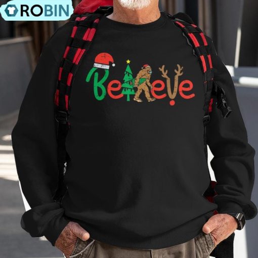 Believe Bigfoot Sasquatch In Mask Christmas Quarantine Ugly Christmas Sweatshirt
