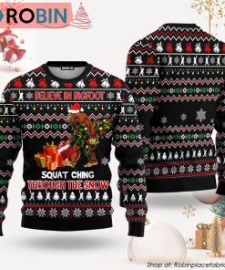 Believe In Bigfoot Squat Ugly Christmas Sweater