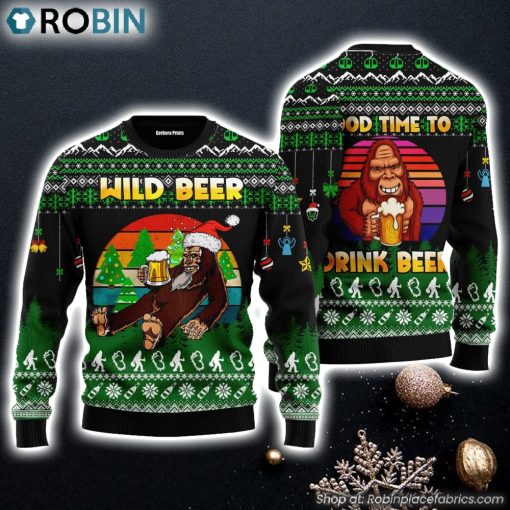 Bigfoot Beer Christmas Ugly Sweater Perfect Time to Enjoy Beer Gift For Christmas