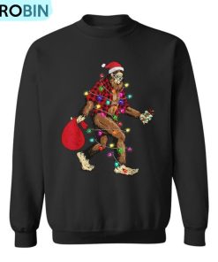 Bigfoot Carrying Christmas Tree Sasquatch Pajama Ugly Christmas Sweatshirt
