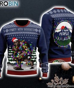 Bigfoot Santa Christmas Tree Lights Hate People Ugly Sweater Gift For Christmas