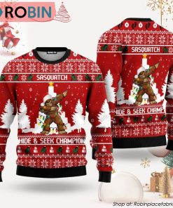 Bigfoot Sasquatch Hide And Seek Champion Ugly Christmas Sweater