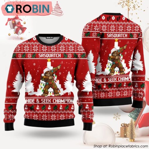 Bigfoot Sasquatch Hide And Seek Champion Ugly Christmas Sweater