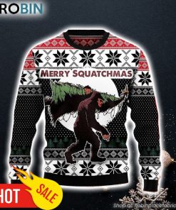 Bigfoot Squatchmas Ugly Sweater Cozy Knit Wool Sweater for Festive Gift for Christmas