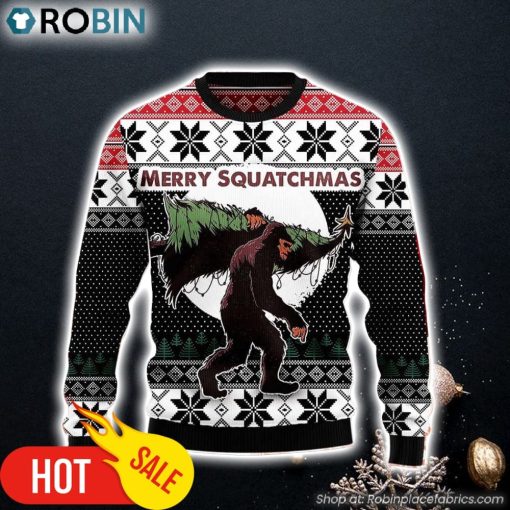 Bigfoot Squatchmas Ugly Sweater Cozy Knit Wool Sweater for Festive Gift for Christmas