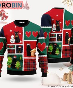 Black Cat Snow Ugly Christmas Sweater