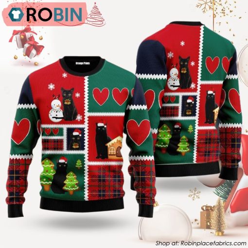 Black Cat Snow Ugly Christmas Sweater