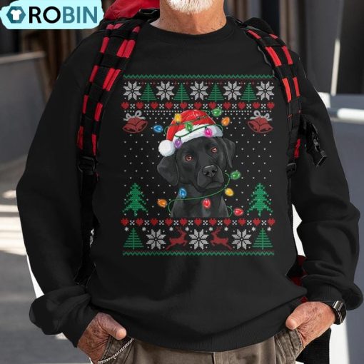 Black Lab Labrador Christmas Santa Hat Dog Ugly Sweater Ugly Christmas Sweatshirt