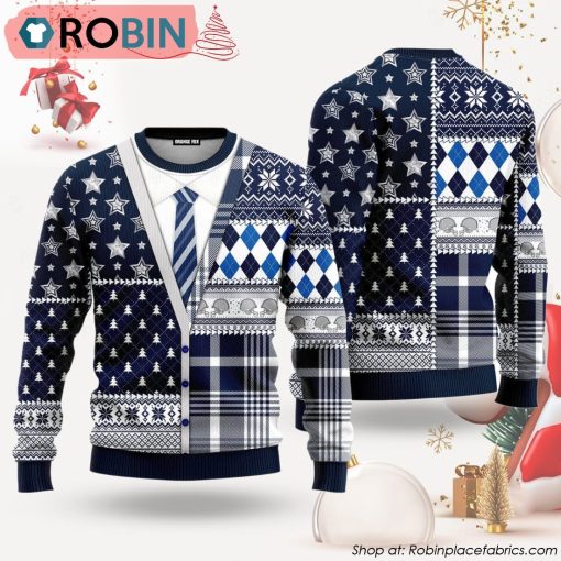 Blue Cowboy American Football Team Cardigan Ugly Christmas Sweater