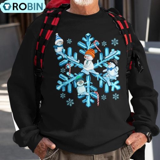 Blue Snowflakes And Snowman Merry Christmas Family Matching Ugly Christmas Sweatshirt